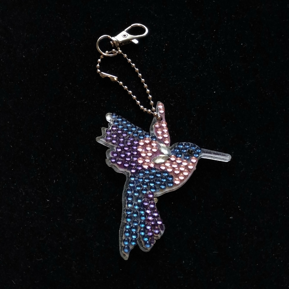 Blingy Dark Blue & Purple Hummingbird Keychain - Picture 2 of 2